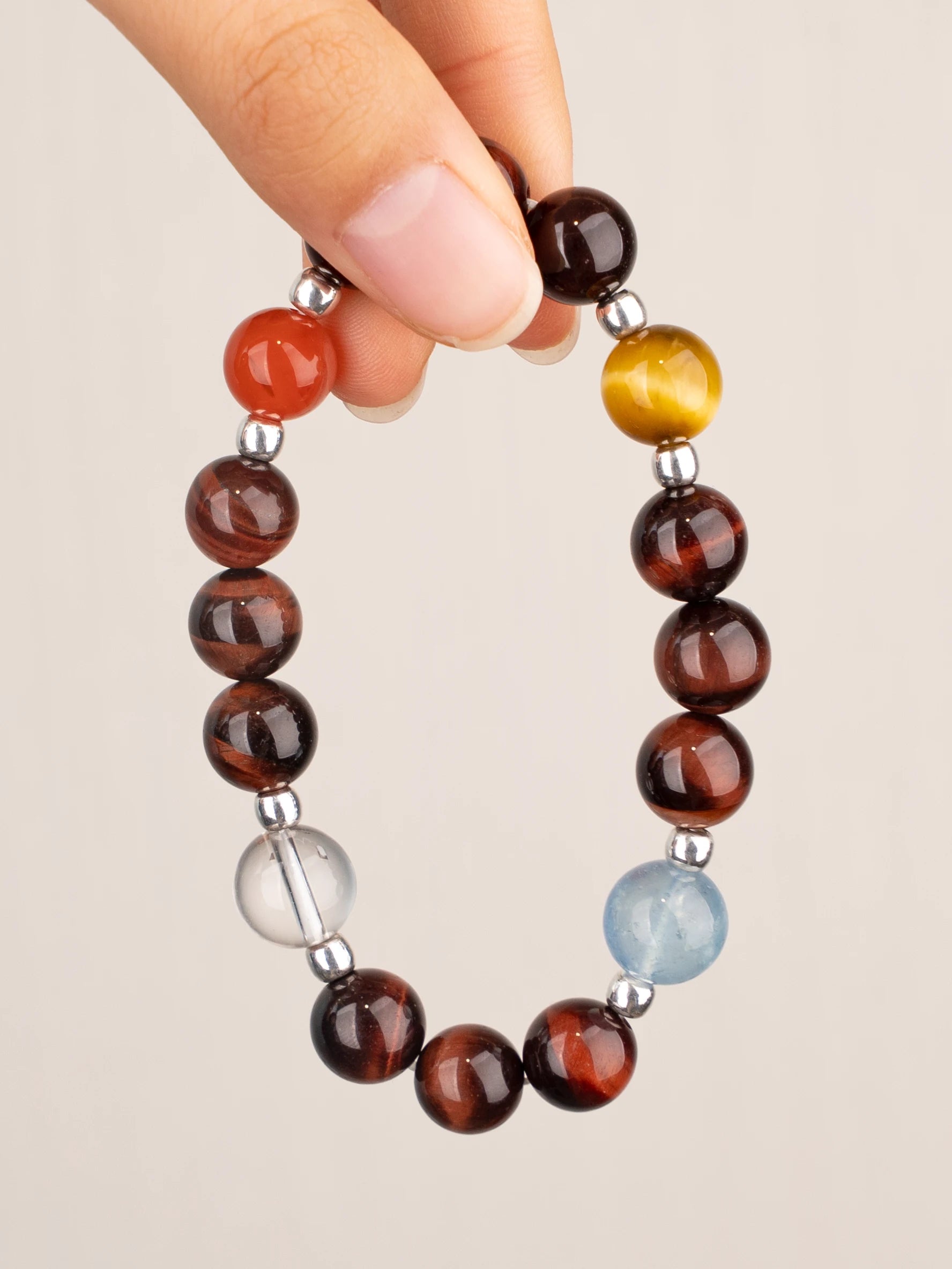 SENLLY Ember Radiance - Beaded Stretch Bracelet with Natural Red Tiger Eye, Tiger Eye & South Red Agate, Handcrafted Natural Stone Jewelry for Strength, Balance & Clarity