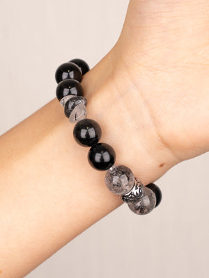 SENLLY Monochrome Muse - Black Agate Bracelet with Picasso Jasper Accents, Handcrafted Natural Stone Jewelry for Balance, Clarity & Modern Minimalism