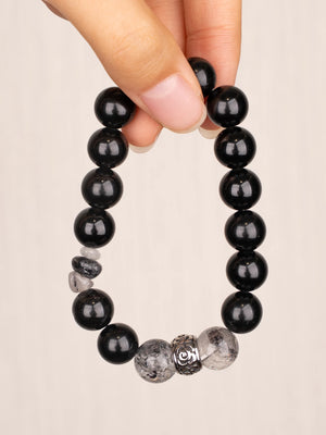 SENLLY Monochrome Muse - Black Agate Bracelet with Picasso Jasper Accents, Handcrafted Natural Stone Jewelry for Balance, Clarity & Modern Minimalism