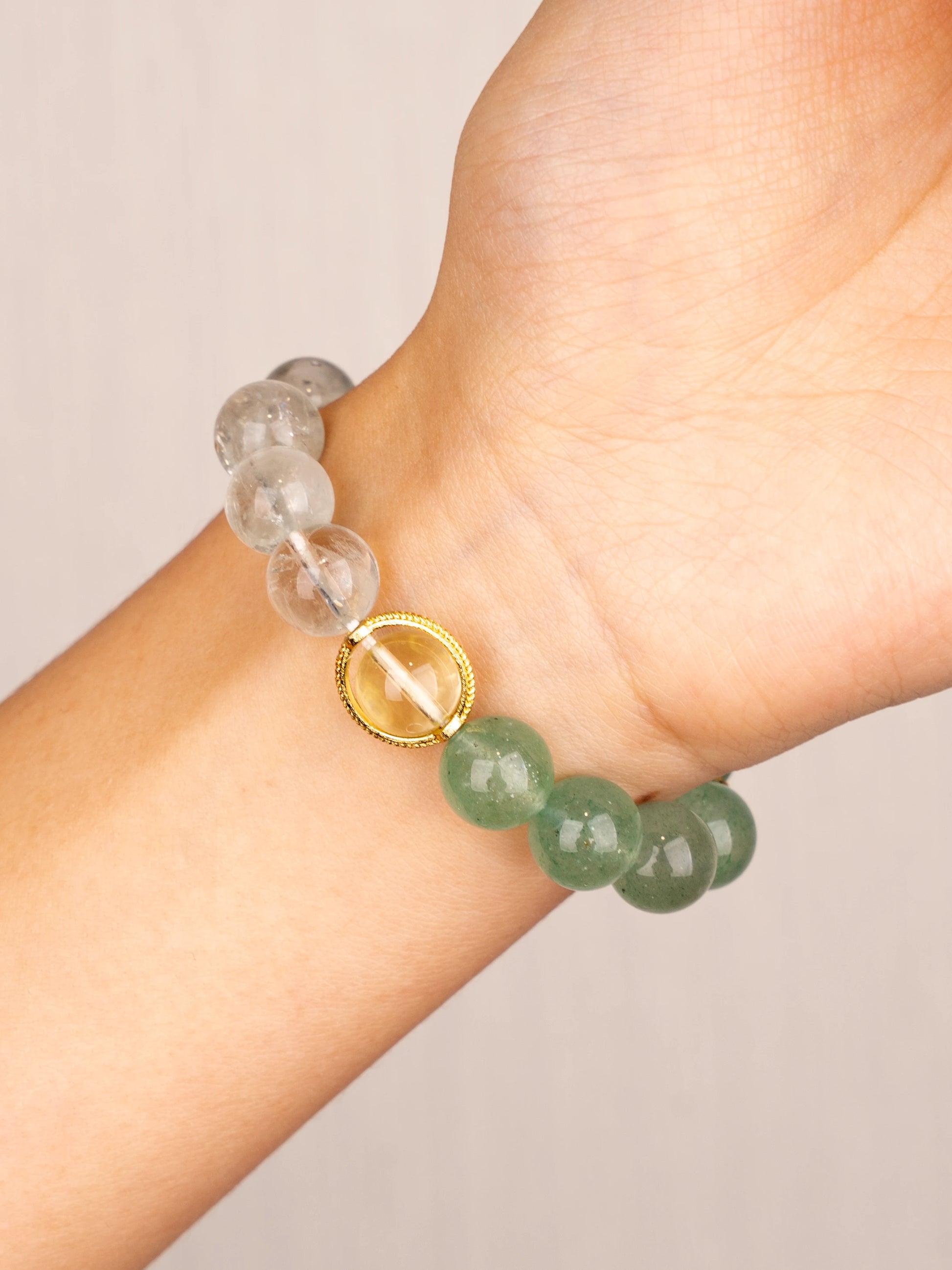 SENLLY Springlight Harmony - Beaded Stretch Bracelet with Green Strawberry, Lemon Quartz & Azeztulite, Handcrafted Natural Stone Jewelry for Freshness, Clarity & Renewal