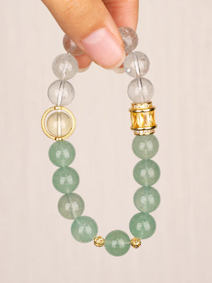 SENLLY Springlight Harmony - Beaded Stretch Bracelet with Green Strawberry, Lemon Quartz & Azeztulite, Handcrafted Natural Stone Jewelry for Freshness, Clarity & Renewal