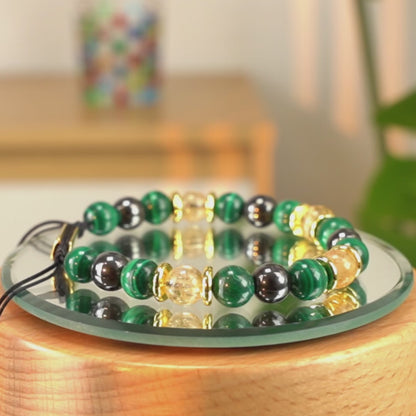 Triple Protection Gemstone Beaded Bracelet - Malachite & Citrine & Hematite