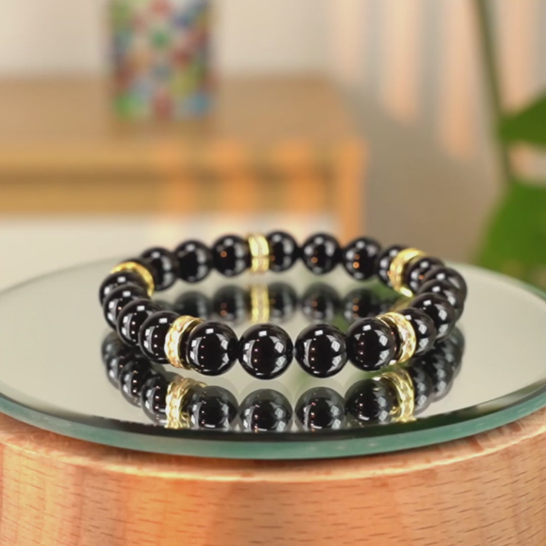 Energy Balance Gemstone Beaded Bracelet - Black Agate