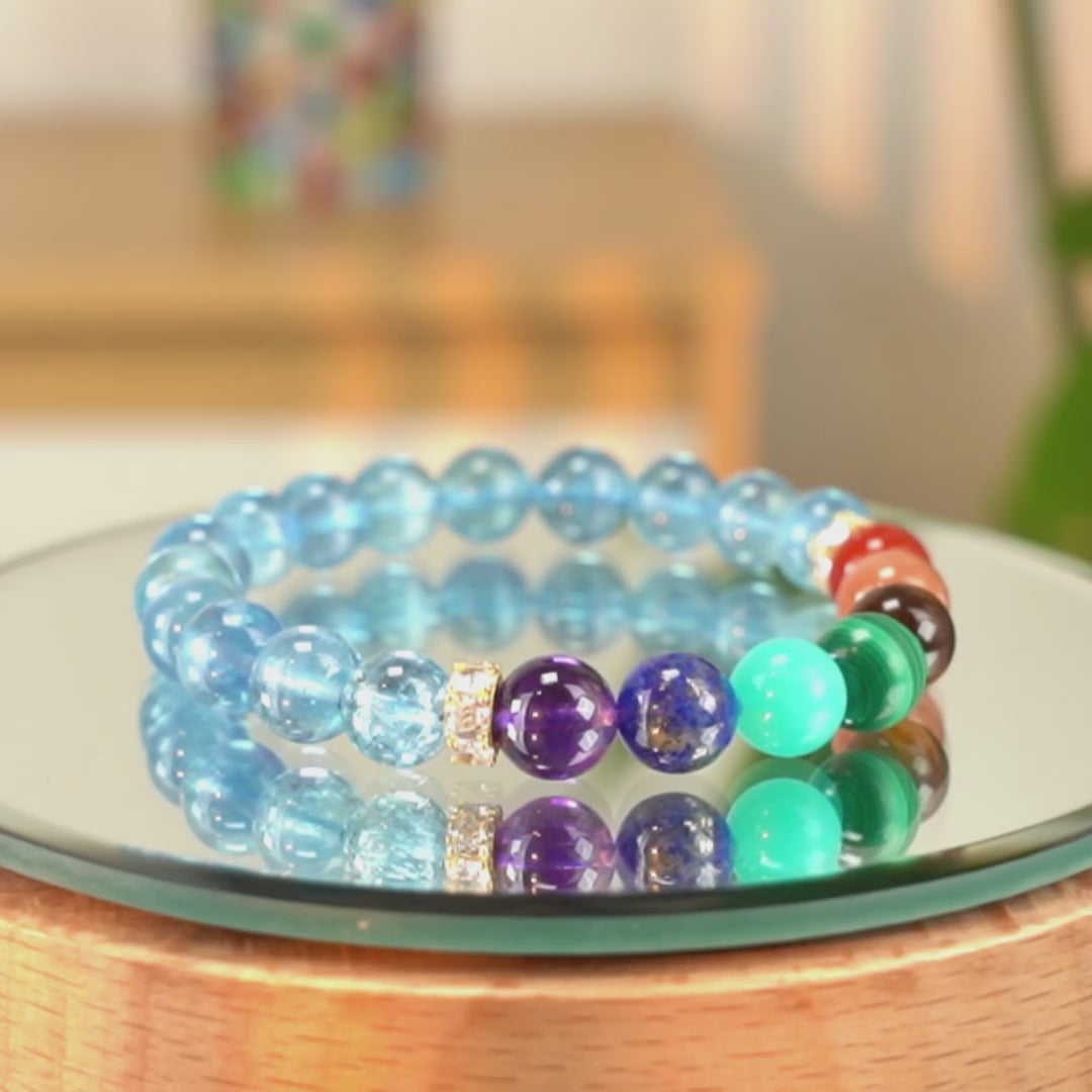 Chakra Gemstone Beaded Bracelet - 7 Chakra & Aquamarine